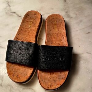 Coach sandals. Black with Cork footbed size 6.